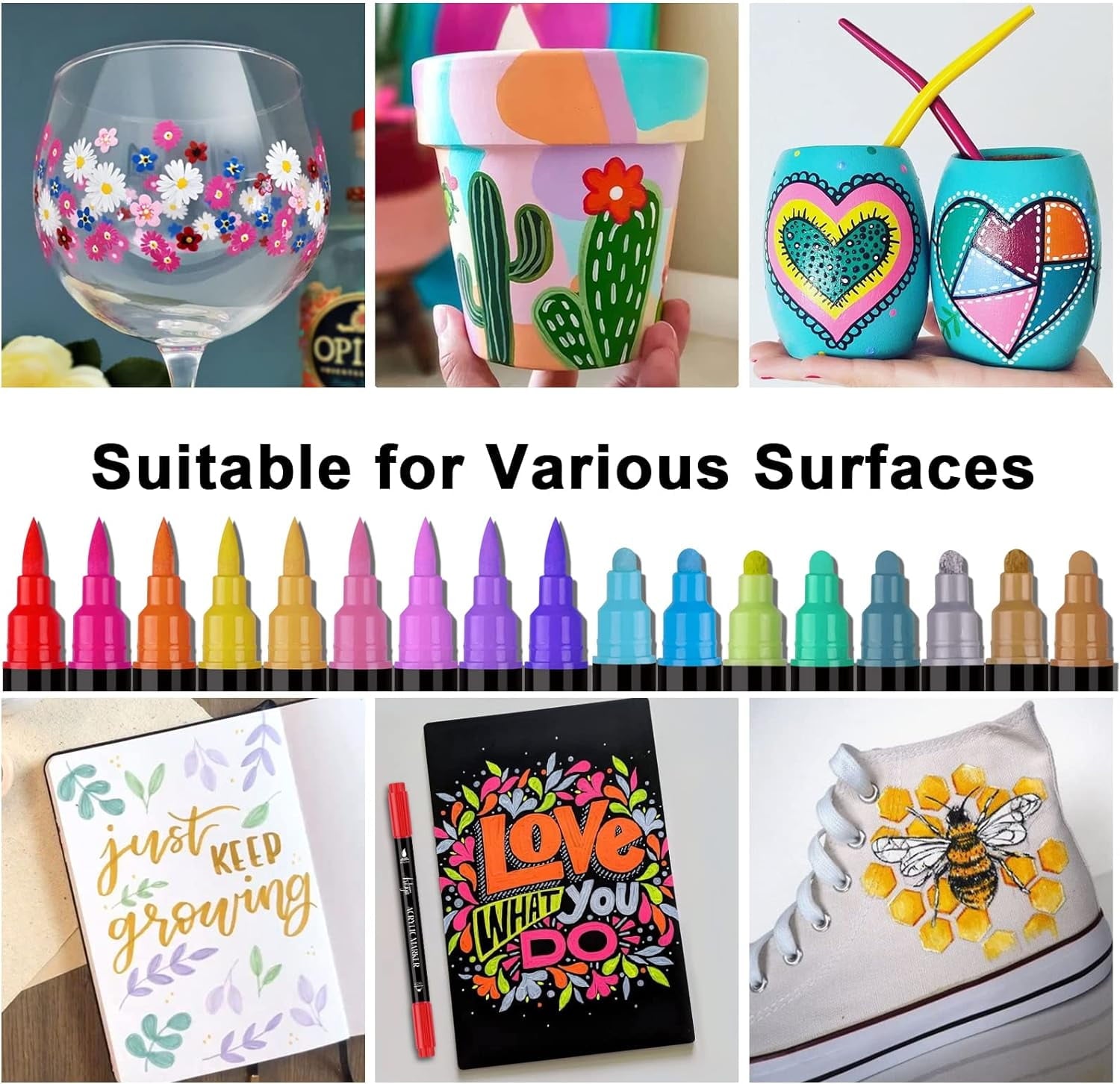 Acrylic Paint Pens, 36 Colors Dual Tip Brush Markers Pens with Medium Tip & Brush Tip for Rock Painting, Ceramic, Wood, Plastic, Calligraphy, Scrapbooking, Card Making, DIY Crafts