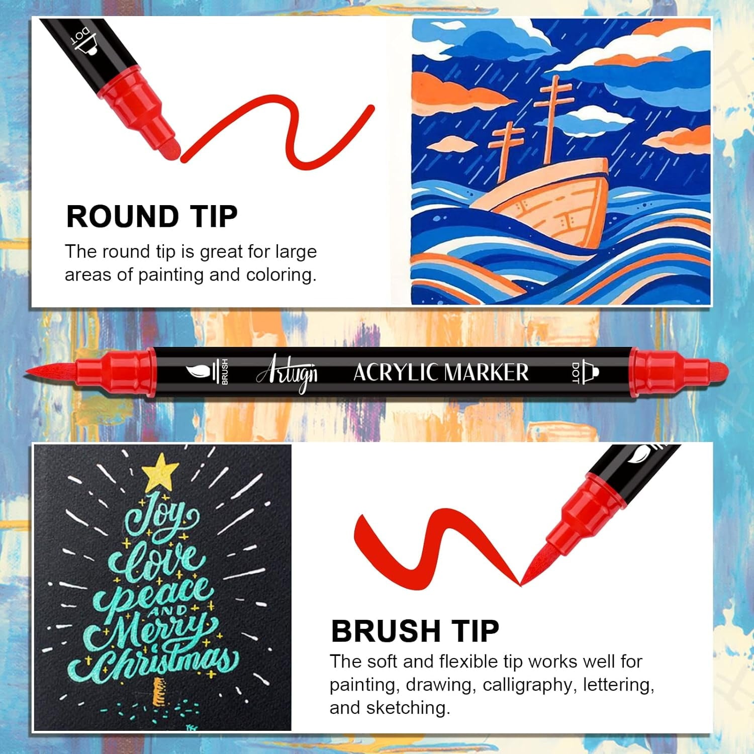 Acrylic Paint Pens, 36 Colors Dual Tip Brush Markers Pens with Medium Tip & Brush Tip for Rock Painting, Ceramic, Wood, Plastic, Calligraphy, Scrapbooking, Card Making, DIY Crafts